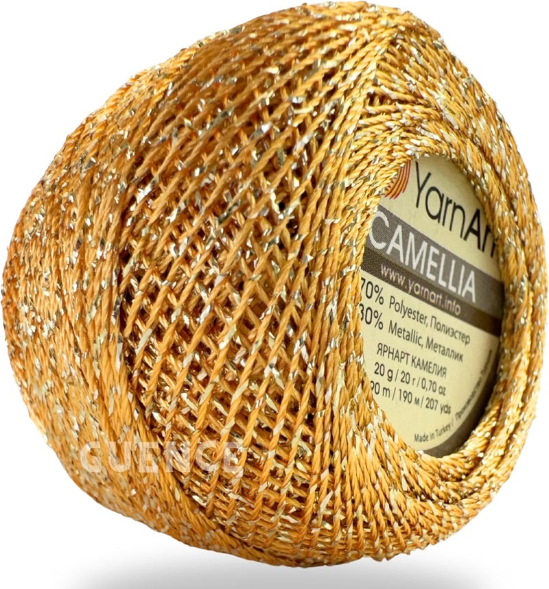 YarnArt Yarnart Camellia Metallic Shimmer Fine Yarn  70 Polyester 30 Metallic 192m 20g Crochet Thread Lace Embroidery Jewelry Making and Decorative Craft Yarn 125mm Hook Gold - Image 1