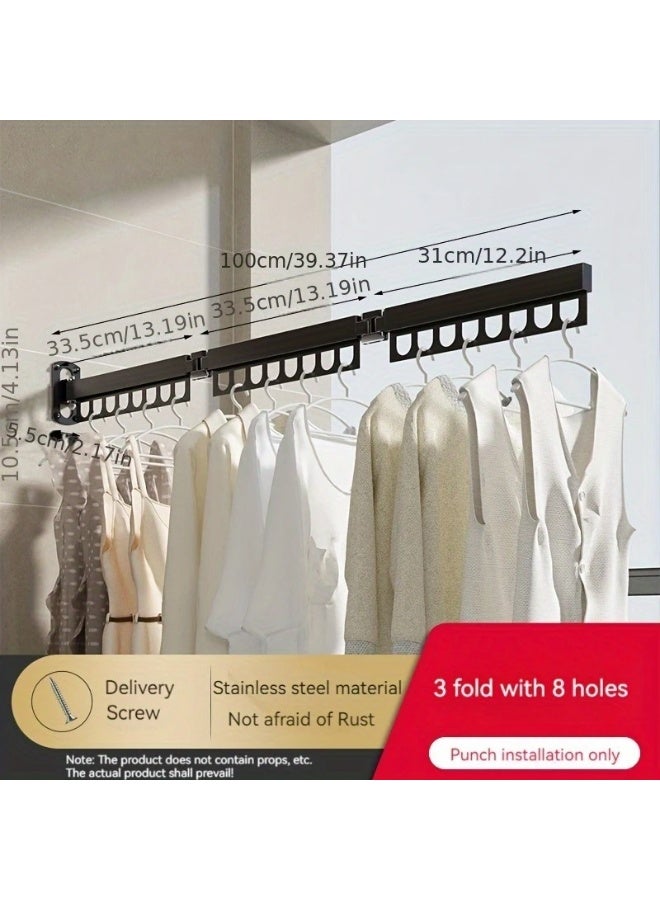 Home Care Multifunctional Wall-Mounted Folding Drying Rack – Three-Fold, Multi-Hole Design | Indoor & Outdoor Invisible Clothes Hanger for Bathroom, Balcony, Household Use - Image 2