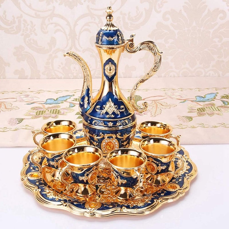Drinking Cups Metal Wine Glass Jug Set European Style Wine Glass Set Table Decoration Home Crafts Wedding Gift(Blue) - Image 5