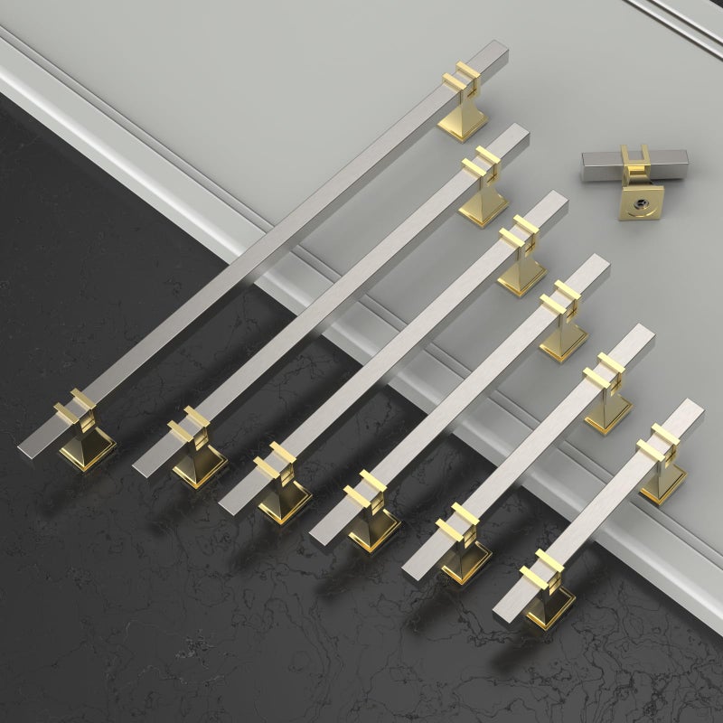 Amerdeco 10 Pack Brushed Satin Nickel and Gold Cabinet Pulls 5 Inch(128mm) Hole Center Drawer Pulls Cabinet Hardware Kitchen Cabinet Handles for Bathroom Dresser Pulls ZH0067 - Image 3