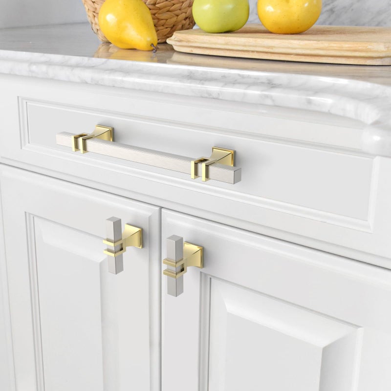 Amerdeco 10 Pack Brushed Satin Nickel and Gold Cabinet Pulls 5 Inch(128mm) Hole Center Drawer Pulls Cabinet Hardware Kitchen Cabinet Handles for Bathroom Dresser Pulls ZH0067 - Image 4