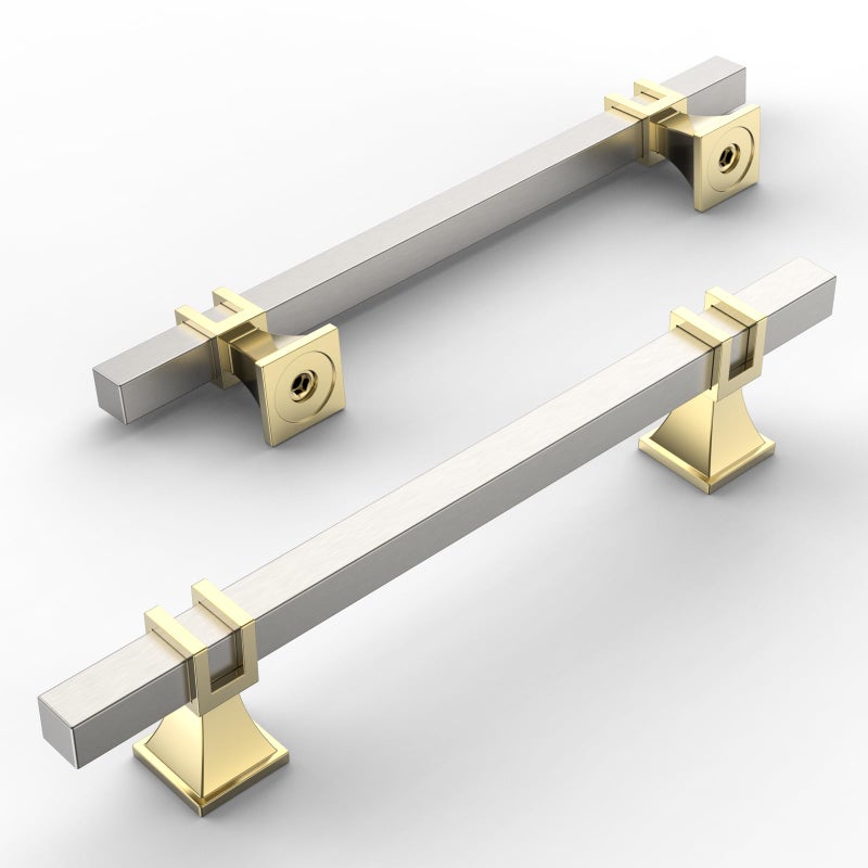 Amerdeco 10 Pack Brushed Satin Nickel and Gold Cabinet Pulls 5 Inch(128mm) Hole Center Drawer Pulls Cabinet Hardware Kitchen Cabinet Handles for Bathroom Dresser Pulls ZH0067 - Image 2