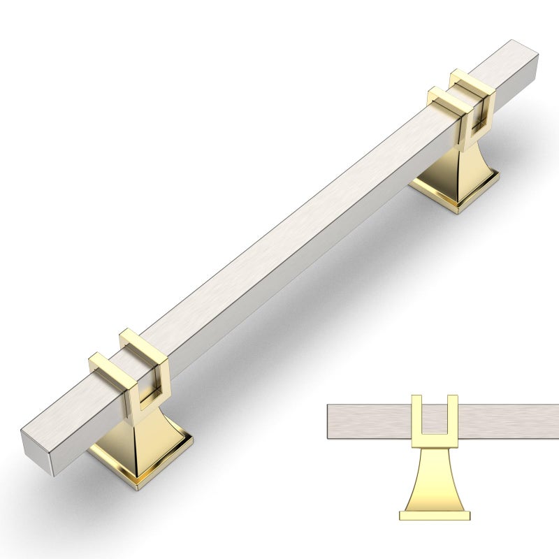 Amerdeco 10 Pack Brushed Satin Nickel and Gold Cabinet Pulls 5 Inch(128mm) Hole Center Drawer Pulls Cabinet Hardware Kitchen Cabinet Handles for Bathroom Dresser Pulls ZH0067 - Image 1