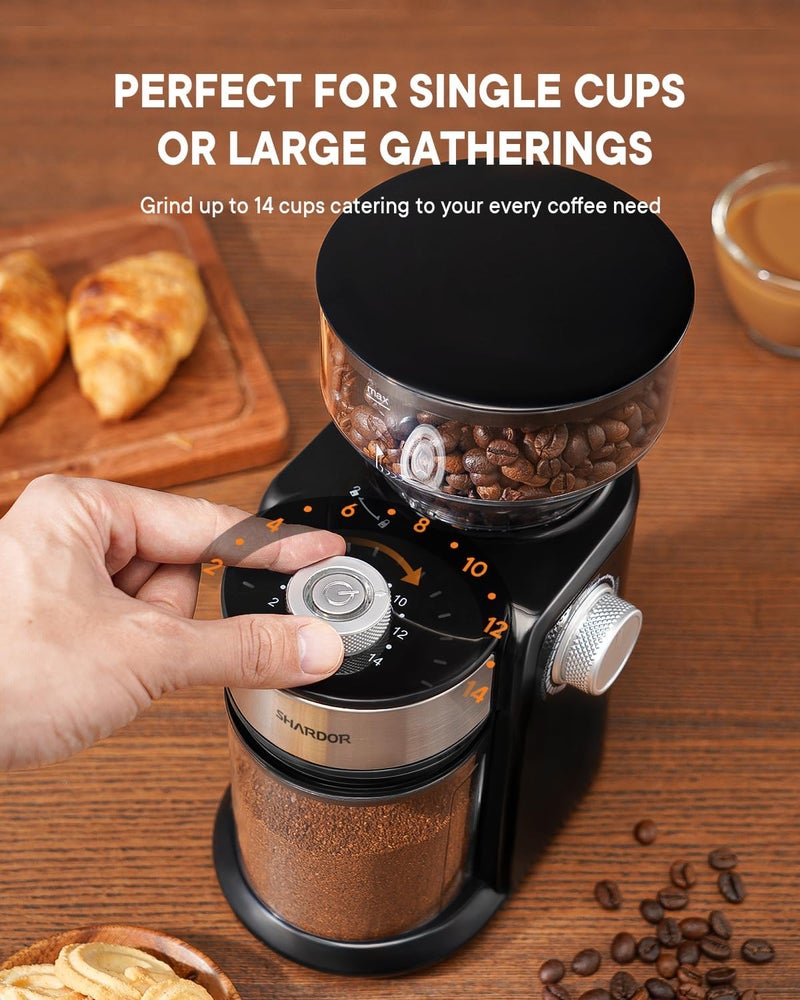 SHARDOR Electric Burr Coffee Grinder 2.0, Adjustable Burr Mill with 16 Precise Grind Setting for 2-14 Cup, Black - Image 4