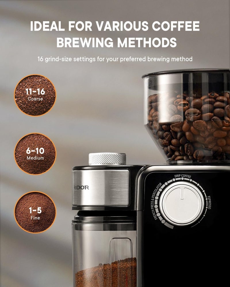SHARDOR Electric Burr Coffee Grinder 2.0, Adjustable Burr Mill with 16 Precise Grind Setting for 2-14 Cup, Black - Image 3