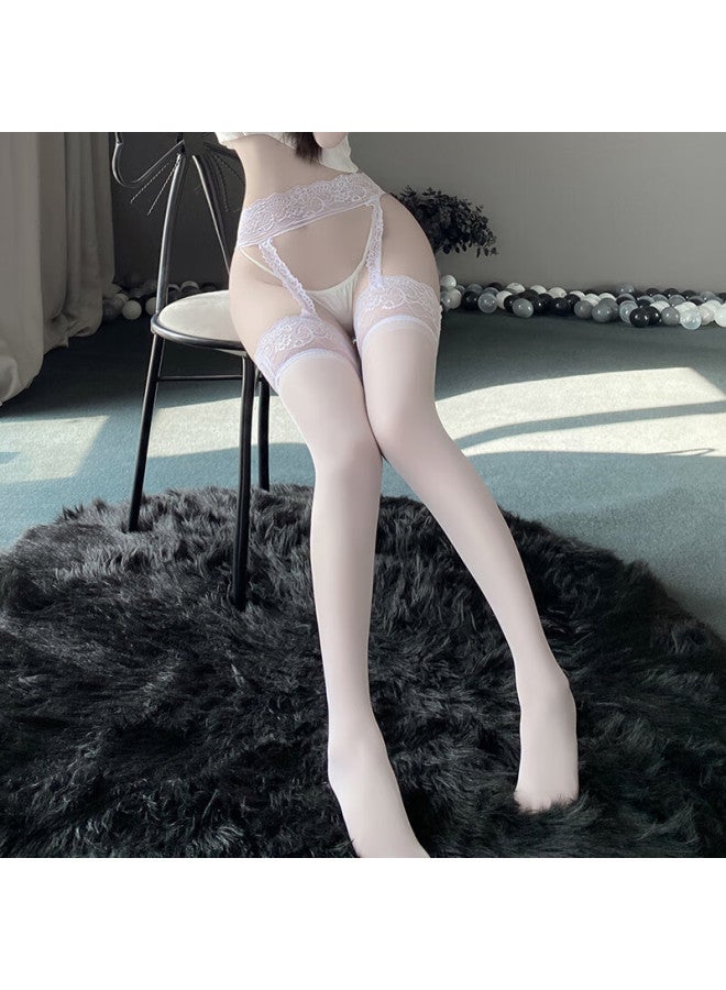 Perfect Zhenmei Silk Stockings For Women White Transparent One-piece Gradient Wide-edge Lace Thigh-high Stockings, White 7096 - Image 3