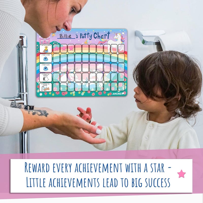 Amonev Children's Magnetic Potty Training Reward Chart. Magnetic Sticker Chart. Reusable Wall Chart for Toilet Training. Suction cups for tiles or glass (Unicorn) - Image 4