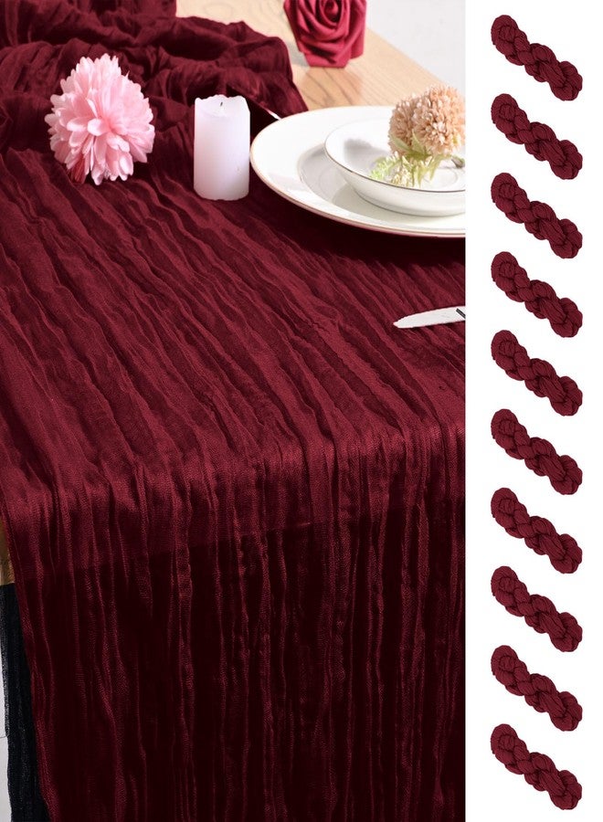 Tomeurperf 10 Pack Burgundy Cheesecloth Table Runner 20 x 120 Inch Rustic Gauze Boho Cheese Cloth Table Runners 10Ft for Wedding Party Bridal Shower Decoration - Image 1