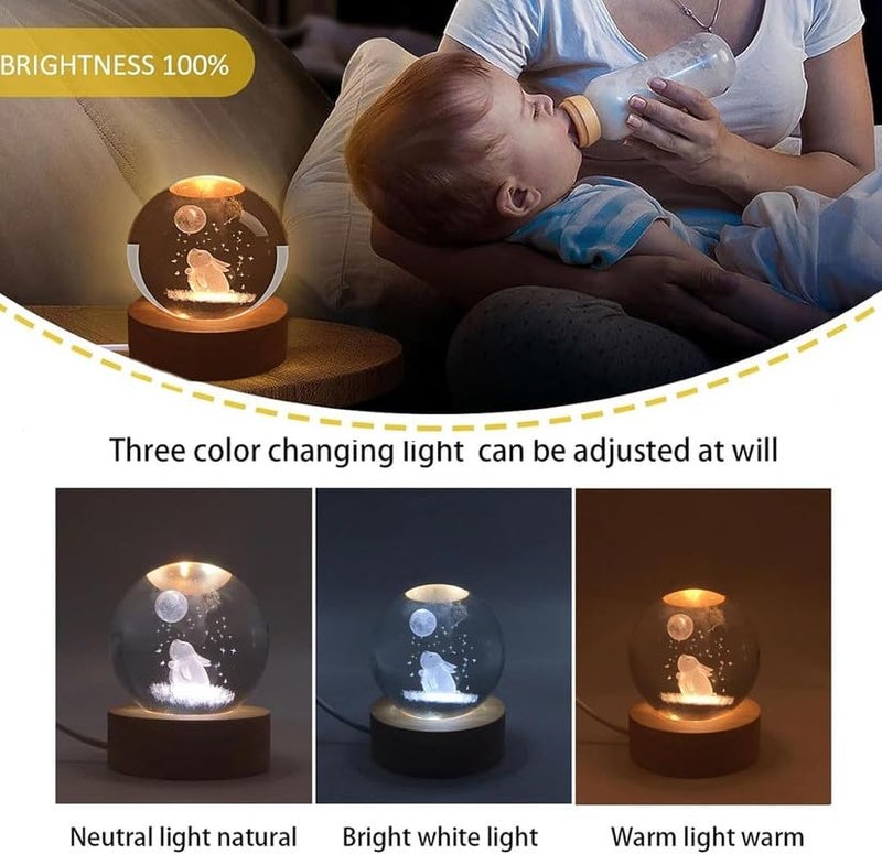 DS ENTERPRISE Stunning 3D Galaxy Rabbit Design, Crystal Ball Night Light, Creative Engraved LED Glass Ball, Decorative Table Lamp with USB & Wooden Base - Elegant Home-Office Décor, Desktop, & Best Gift - Image 5