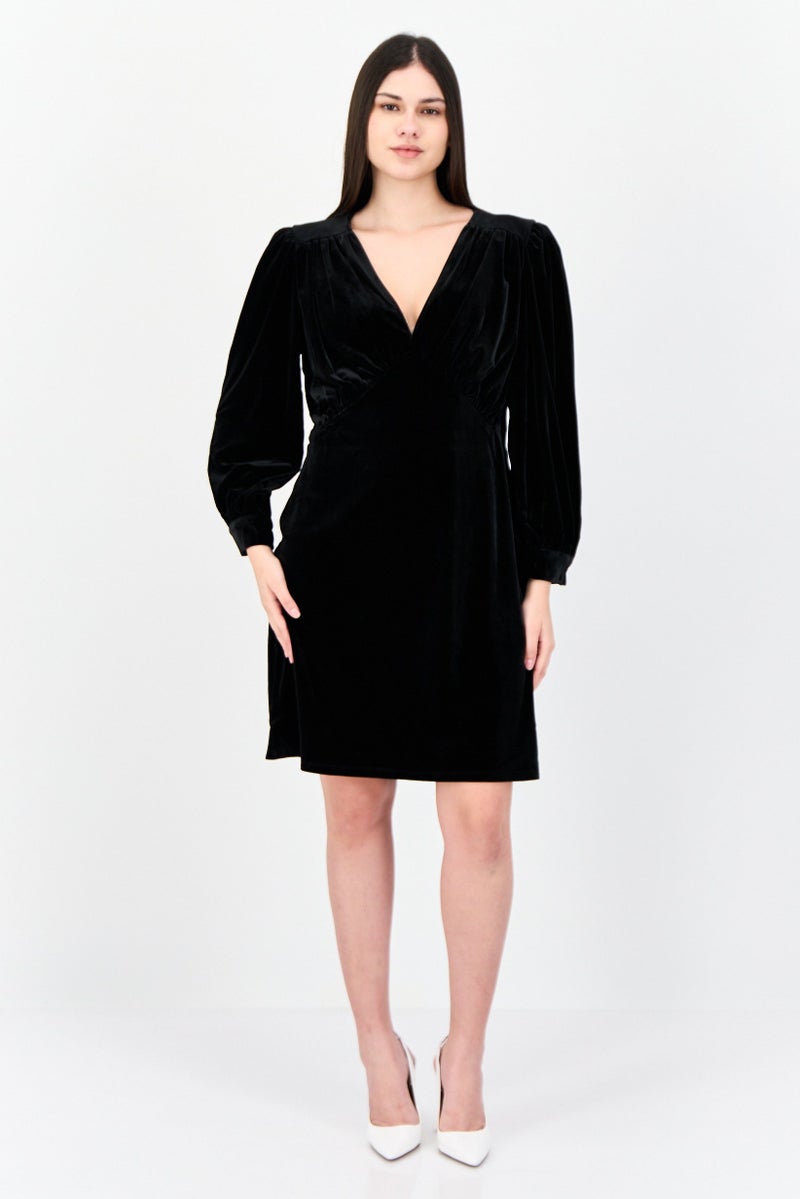 Donna Morgan Women Textured Casual Mini Dress, Black - Image 4