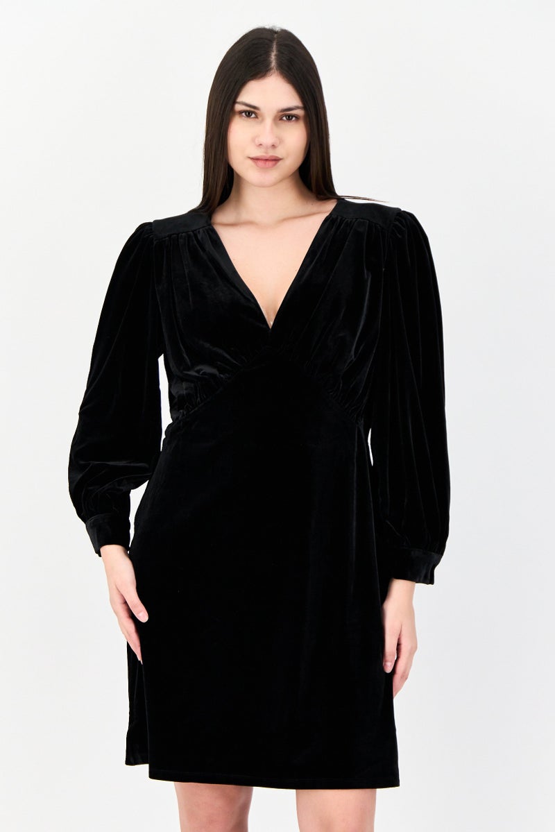 Donna Morgan Women Textured Casual Mini Dress, Black - Image 1