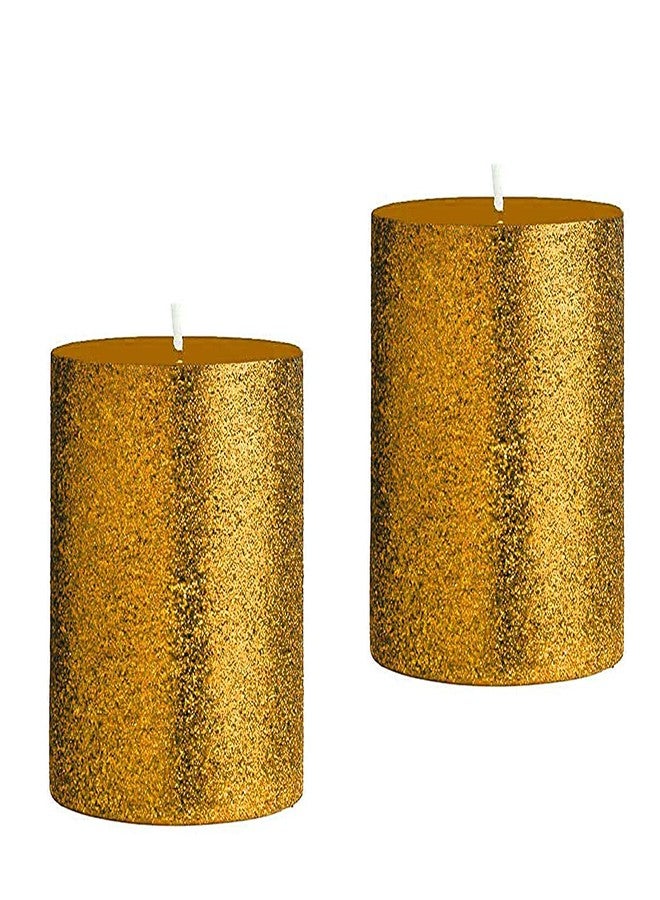 Luces Smokeless Scented Paraffin Wax 3"X3" Golden Glitter Tall Pillar Candle for Decoretion pck2 - Image 1