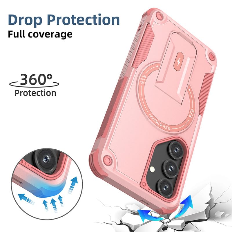 US LITE Back Cover for Samsung Galaxy S25 with Portable Kickstand | Mag-Safe Compatible Magnetic Case | Shockproof Military Grade Protection | Extreme Protection Phone Cover – Pink - Image 3