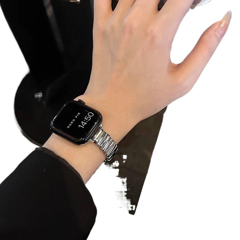JHJ Gold Stainless Steel Link Smartwatch Band Compatible with Apple Watch with Adjustable Fit Replacement Strap and Dressy Metal Bracelet Style - Image 4