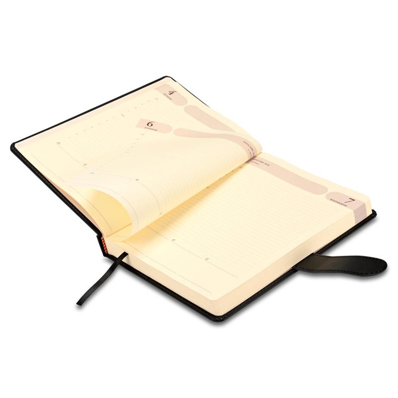 FIS 2026 Agenda Diary, 170x240mm, 1 Side Padded & Sewn Italian PU Cover, Round Corner with Strap Closure, 1 Day a Page Format, English, 70gsm Italian Ivory Paper, Black Cover - FSDI75E26BK - Image 4