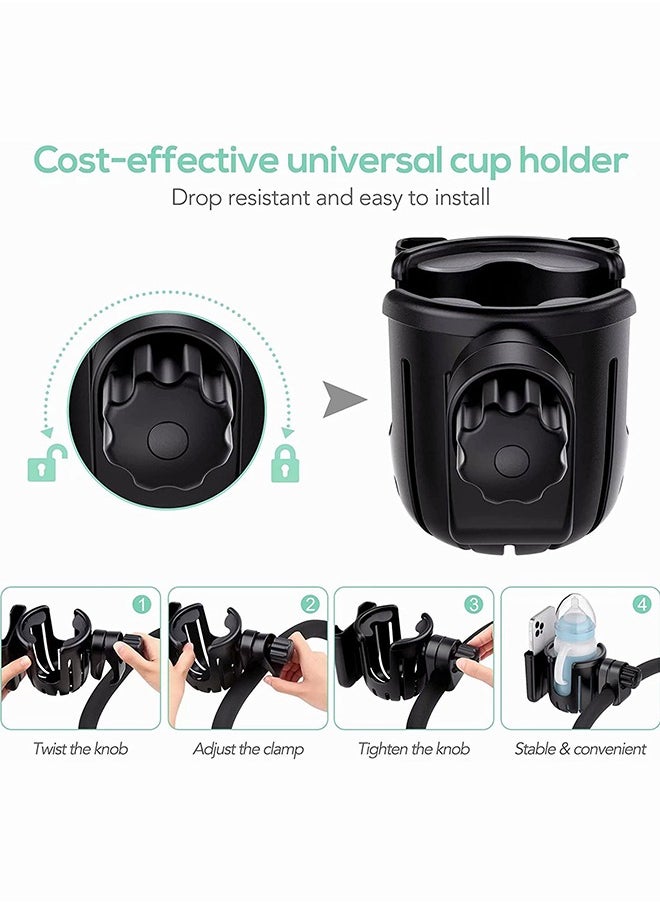 SYOSI Stroller Cup Holder, Bike Cup Holder, Upgraded Version 2 in 1 Cup Holder with Phone Holder, Large Caliber 360 Degrees Rotation Drink Holder, Universal Cup Holder for Stroller Bike Wheelchair Scooter  - Image 3