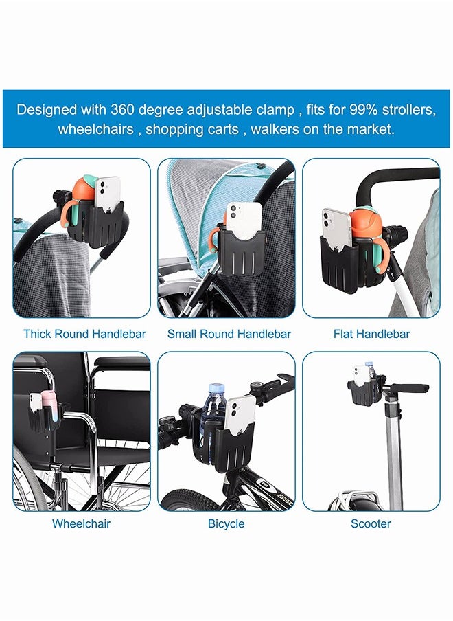 SYOSI Stroller Cup Holder, Bike Cup Holder, Upgraded Version 2 in 1 Cup Holder with Phone Holder, Large Caliber 360 Degrees Rotation Drink Holder, Universal Cup Holder for Stroller Bike Wheelchair Scooter  - Image 4