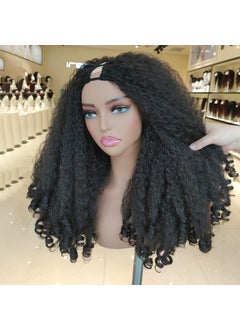 New Afro Curly V Part Wig Synthetic Braided Hair Texture with Unique Bouncy Curls in the End 20 Inch Soft Curly Full Hair V Part Wigs Synthetic for Black Women No Leave out Clip in Half Wig
