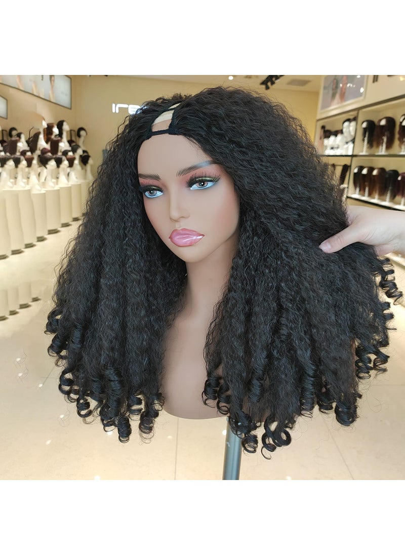 SOKU - New Afro Curly V Part Wig Synthetic Braided Hair Texture with Unique Bouncy Curls in the End 20 Inch Soft Curly Full Hair V Part Wigs Synthetic for Black Women No Leave out Clip in Half Wig - Image 1