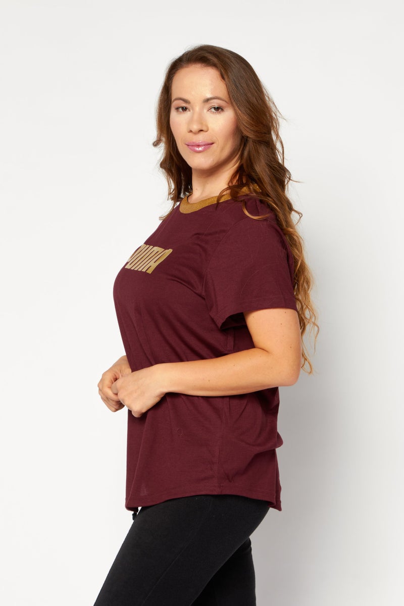 PUMA تي شيرت رياضي نسائي بأكمام قصيرة مناسب في الهواء الطلق، مارون - Image 4