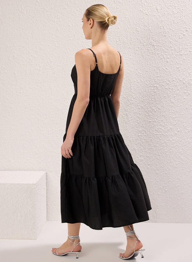 trendyol Black Cotton Blend Maxi Woven Dress with Open Waist Skirt - Image 4