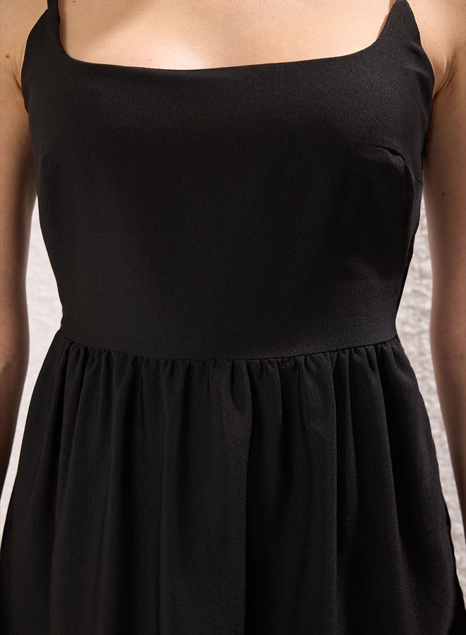 trendyol Black Cotton Blend Maxi Woven Dress with Open Waist Skirt - Image 3
