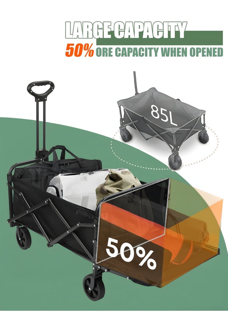 Keysweet Foldable Wagon Cart, Collapsible Large Capacity Garden Cart with Wheels, Heavy Duty Utility Grocery Wagon with Drink Holders for Shopping Sports Camping - Image 4