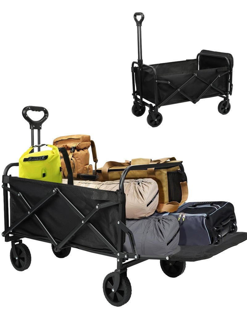 Keysweet Foldable Wagon Cart, Collapsible Large Capacity Garden Cart with Wheels, Heavy Duty Utility Grocery Wagon with Drink Holders for Shopping Sports Camping - Image 1