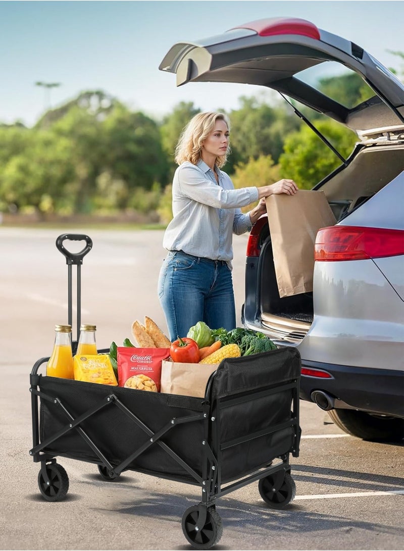 Keysweet Foldable Wagon Cart, Collapsible Large Capacity Garden Cart with Wheels, Heavy Duty Utility Grocery Wagon with Drink Holders for Shopping Sports Camping - Image 2