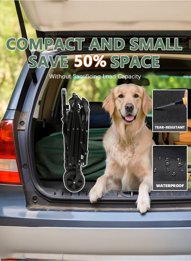 Keysweet Foldable Wagon Cart, Collapsible Large Capacity Garden Cart with Wheels, Heavy Duty Utility Grocery Wagon with Drink Holders for Shopping Sports Camping - Image 5