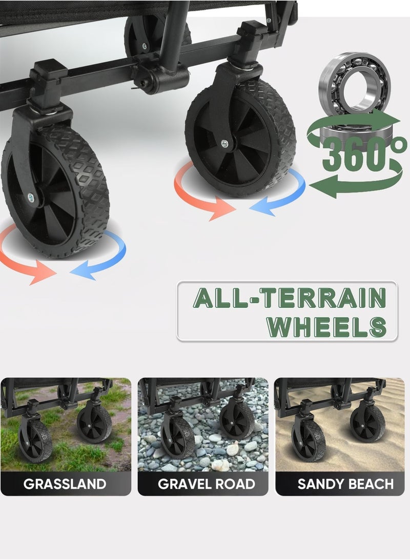 Keysweet Foldable Wagon Cart, Collapsible Large Capacity Garden Cart with Wheels, Heavy Duty Utility Grocery Wagon with Drink Holders for Shopping Sports Camping - Image 3