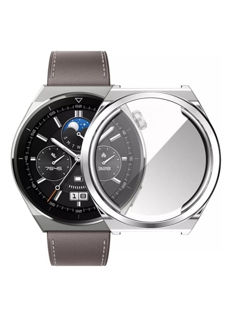 ELMO3EZZ Full Case Plastic Protector Compatible with Huawei watch GT3 PRO 46mm, TPU watch case protector (Silver) - Image 2