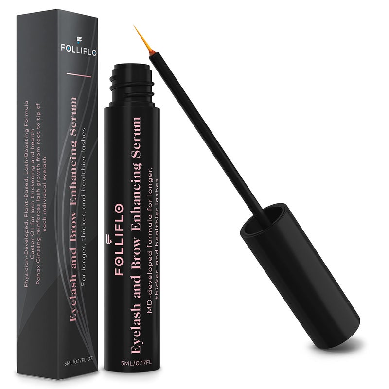 Folliflo by CELL ACCEL Eyelash  Brow Enhancing Serum with Castor Oil  Panax Ginseng  Hair Growth Formula for Longer Thicker  Healthier Lashes  Developed by a HarvardTrained Dermatologist