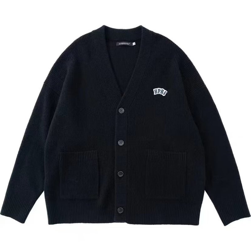 Mens Winter Japanese Vintage Loose-fit Cardigan Sweater Jacket Casual V-neck Knitted Top Trendy Versatile Pullovers Black 
