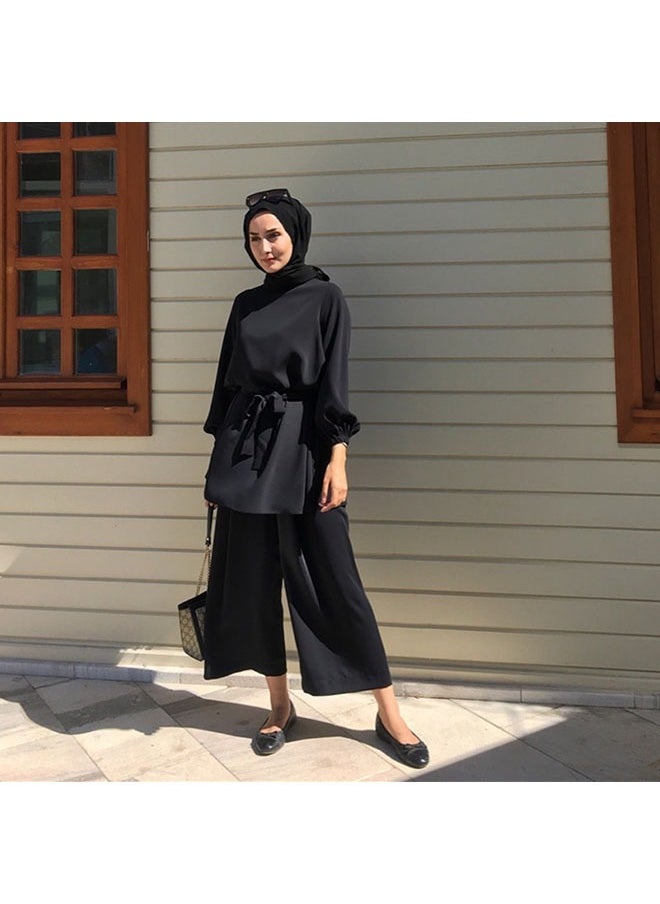 Women's Fashion Casual 2 Piece Suit Solid Color Waist Waist Lace Up Round Neck Top Loose Drop Feeling Wide Leg Pants Eid Al Adha - pzsku/Z9EEEB53B648C7F91F152Z/45/_/1721986986/369eb96a-40df-47d0-87cb-3a298431d3c5