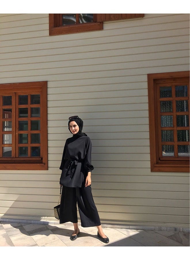 Women's Fashion Casual 2 Piece Suit Solid Color Waist Waist Lace Up Round Neck Top Loose Drop Feeling Wide Leg Pants Eid Al Adha - pzsku/Z9EEEB53B648C7F91F152Z/45/_/1721986988/234931e8-4f4e-4555-9ff0-489bba232d8e