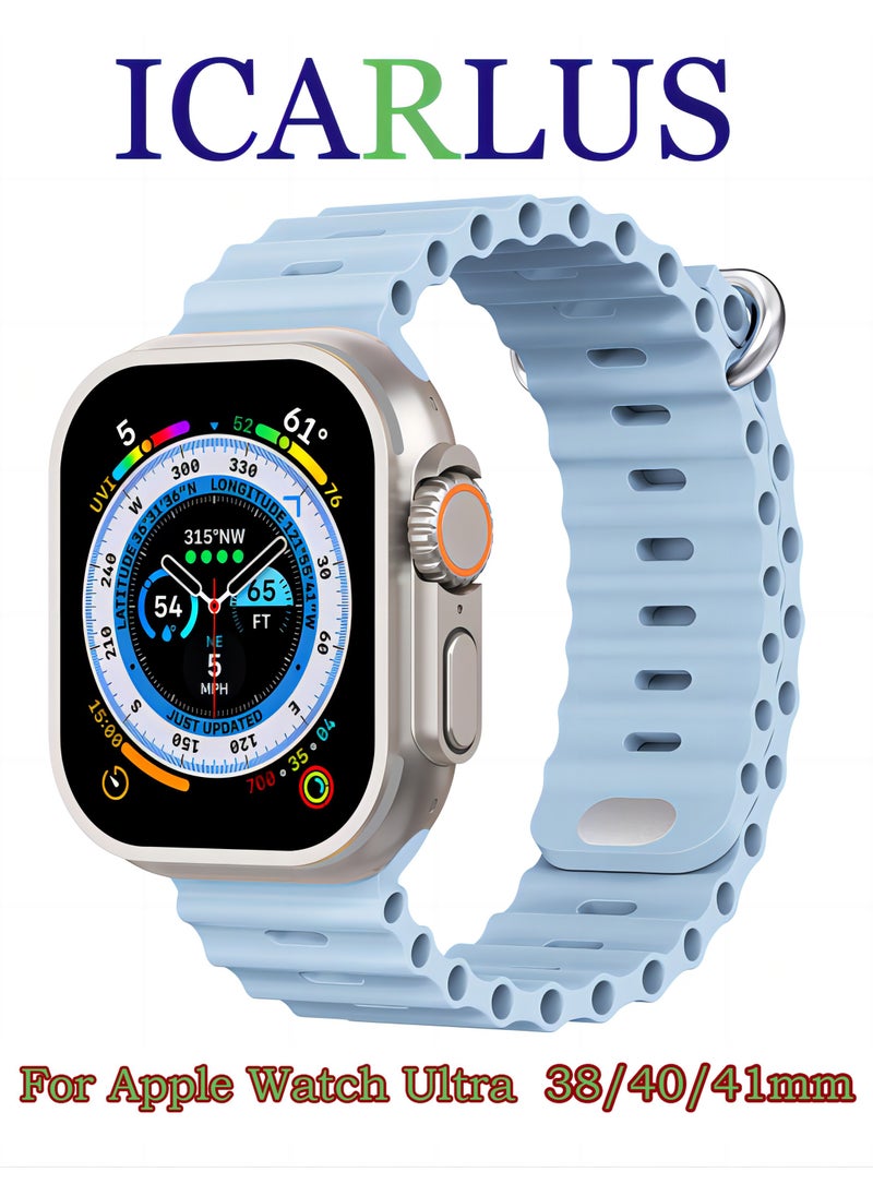 ICARLUS Ocean Band Compatible with Apple Watch Ultra Band 41/40/38mm Men Women, Soft Silicone Sport Band Replacement Strap for Apple Watch Ultra2/Ultra iWatch Series 9 8 7 SE 6 5 4 3 2 1 Thin Fog Blue  - Image 1