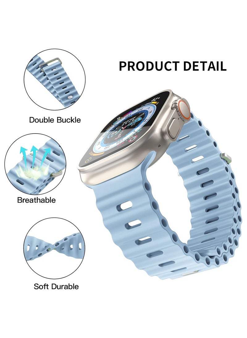 ICARLUS Ocean Band Compatible with Apple Watch Ultra Band 41/40/38mm Men Women, Soft Silicone Sport Band Replacement Strap for Apple Watch Ultra2/Ultra iWatch Series 9 8 7 SE 6 5 4 3 2 1 Thin Fog Blue  - Image 3
