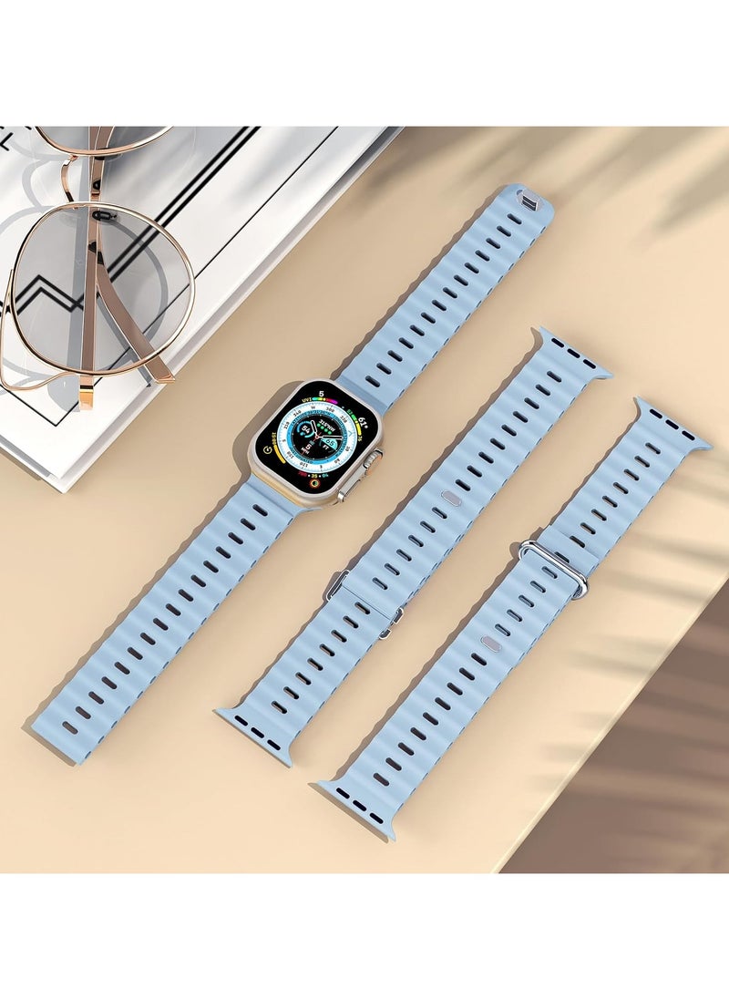 ICARLUS Ocean Band Compatible with Apple Watch Ultra Band 41/40/38mm Men Women, Soft Silicone Sport Band Replacement Strap for Apple Watch Ultra2/Ultra iWatch Series 9 8 7 SE 6 5 4 3 2 1 Thin Fog Blue  - Image 4