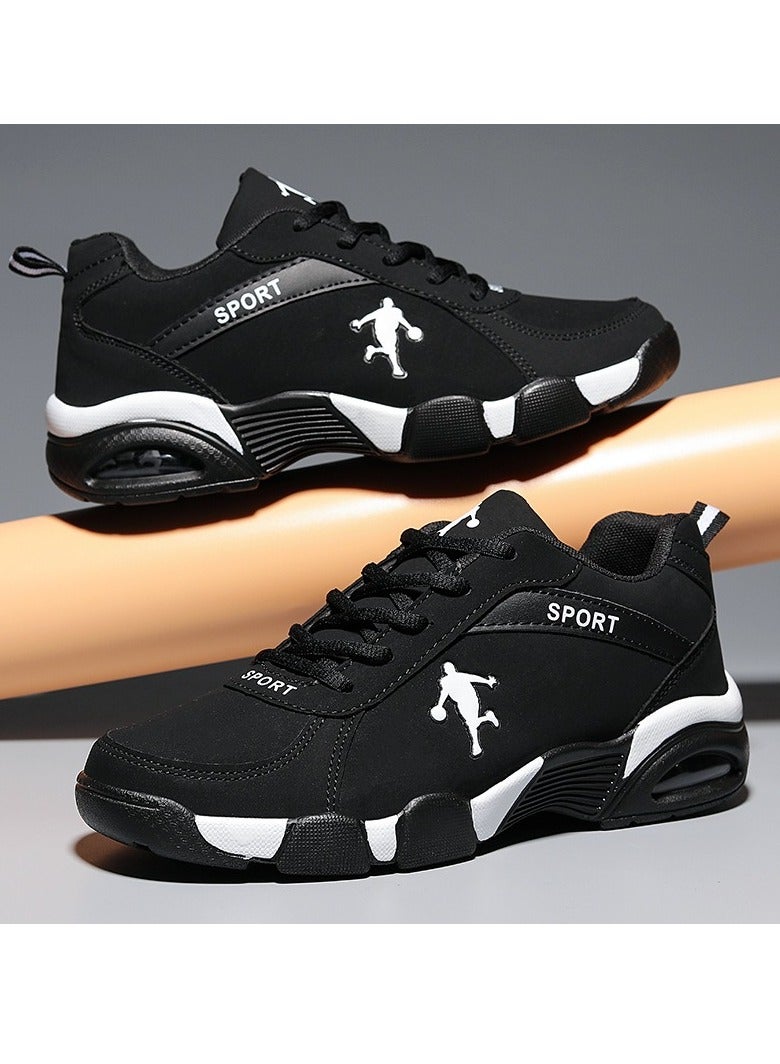 AROAQ أحذية رياضية للرجال، أحذية جري خارجية غير قابلة للانزلاق، أحذية رياضية مريحة وقابلة للتنفس، أحذية مشي يومية مرنة مجانية للرجال، مقاس 42، أسود وأبيض (سطح جلدي) - Image 1