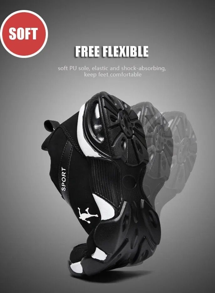 AROAQ أحذية رياضية للرجال، أحذية جري خارجية غير قابلة للانزلاق، أحذية رياضية مريحة وقابلة للتنفس، أحذية مشي يومية مرنة مجانية للرجال، مقاس 42، أسود وأبيض (سطح جلدي) - Image 3