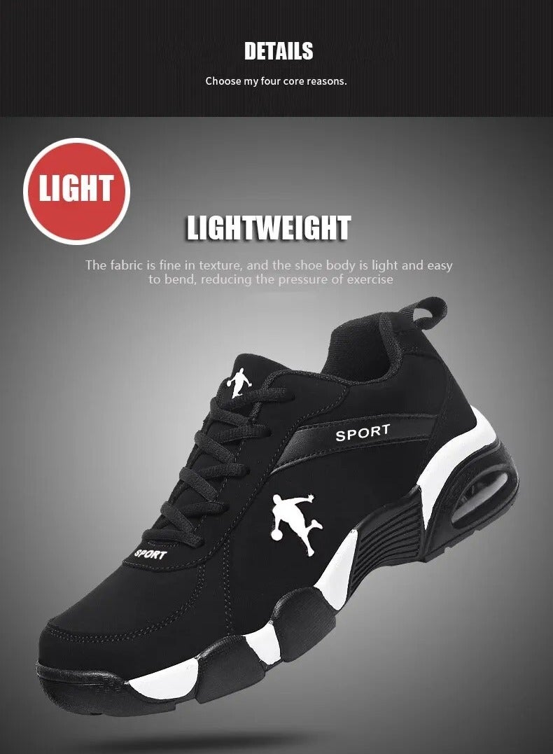 AROAQ أحذية رياضية للرجال، أحذية جري خارجية غير قابلة للانزلاق، أحذية رياضية مريحة وقابلة للتنفس، أحذية مشي يومية مرنة مجانية للرجال، مقاس 42، أسود وأبيض (سطح جلدي) - Image 2