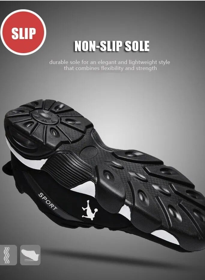 AROAQ أحذية رياضية للرجال، أحذية جري خارجية غير قابلة للانزلاق، أحذية رياضية مريحة وقابلة للتنفس، أحذية مشي يومية مرنة مجانية للرجال، مقاس 42، أسود وأبيض (سطح جلدي) - Image 4