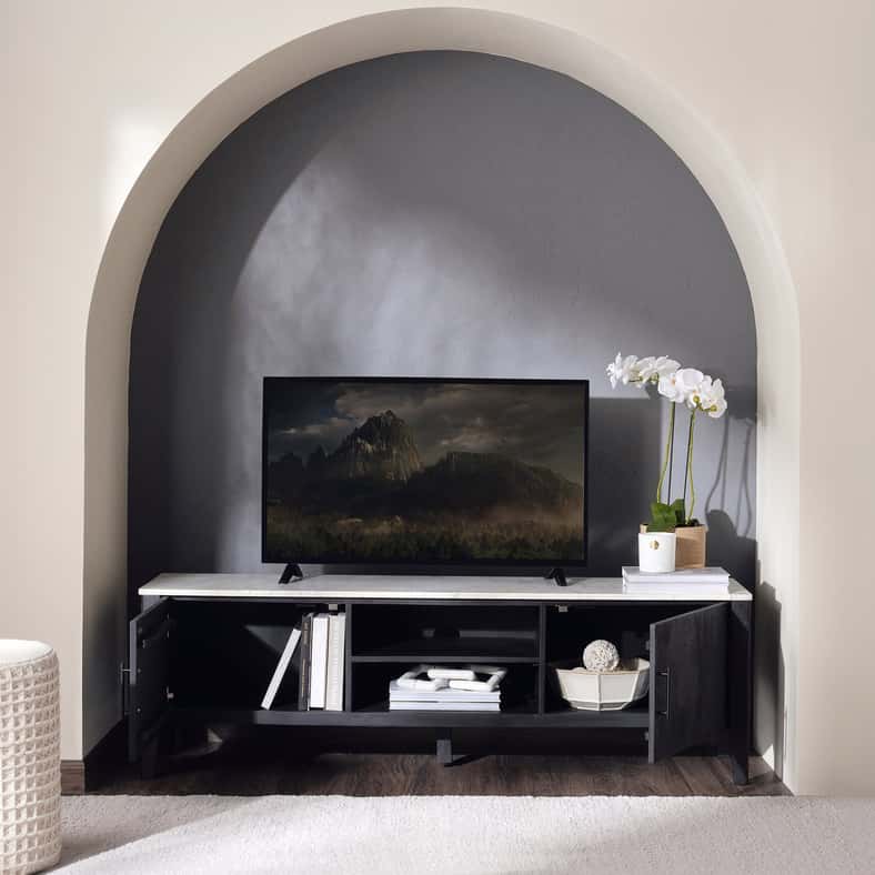 Pan Home وحدة تلفاز أنقرة حتى 60 بوصة رخام - أبيض وأسود - Image 3