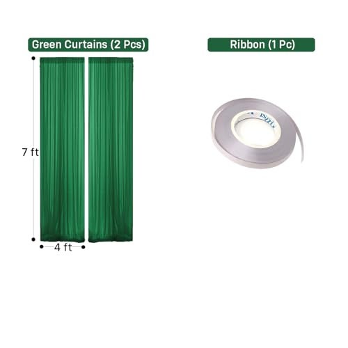 Party Propz Green Backdrop Decoration Set - 3Pcs Green Backdrop Cloth for Decoration 2pc & Ribbon 1pc, Mehendi Decorations Items for Home, Net Curtain Decor, Mehandi Backdrop Decorations(Satin Mix) - Image 2