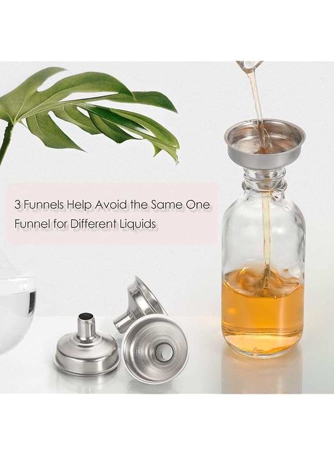 erorex 12 Pack 2 Oz Small Clear Glass Bottles W Lid And 3 Stainless Steel Funnels And 1 Brush 40 Labels Mini Travel Essential Or Decorative Bottles For Potion Juice Etc. - Image 5