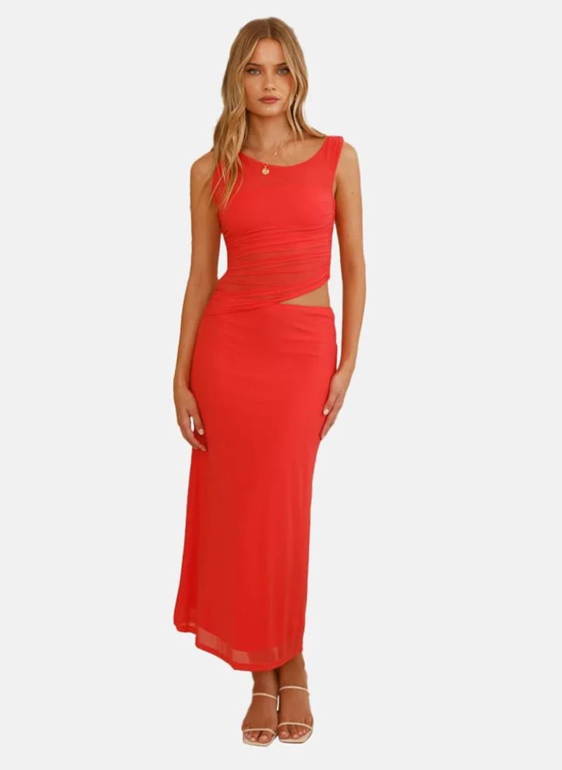 يونيكي Red Round Neck Bodycon Dress