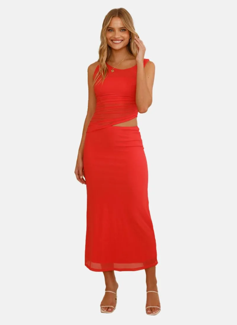 يونيكي Red Round Neck Bodycon Dress