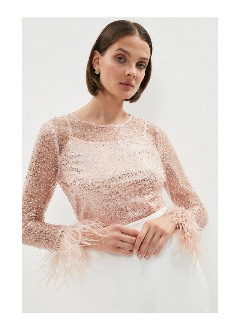 Coast - Feather Cuff Sequin Top - Image 1