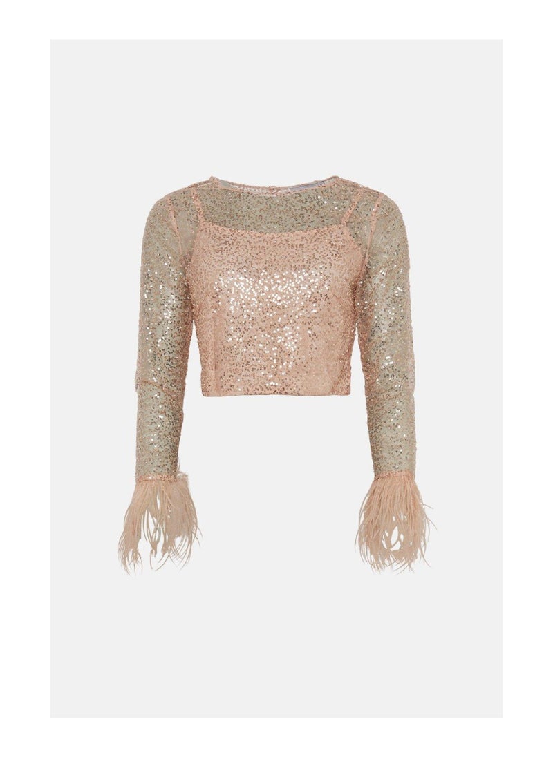 Coast - Feather Cuff Sequin Top - Image 1